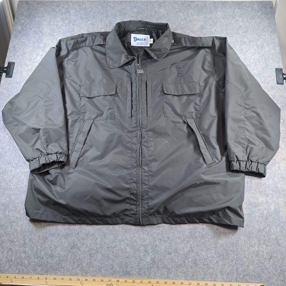 Galls Men’s Plus Size 5XL Black Nylon Shell Jacket Double Zipper Epaulettes